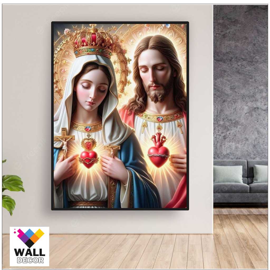 quadro decorativo lindo sagrado coração de maria e jesus decoração sala quarto hall em Oferta na Shopee