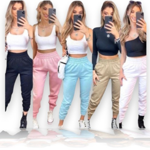 Kit com 2 Calça Jogger Moletom Premium Feminina em Oferta na Shopee