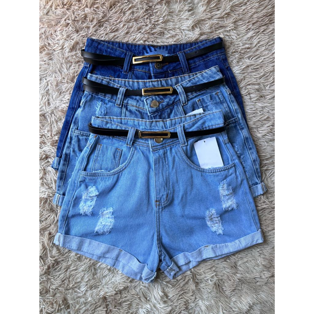 Short Mom Feminino Jeans Com Cinto Preto