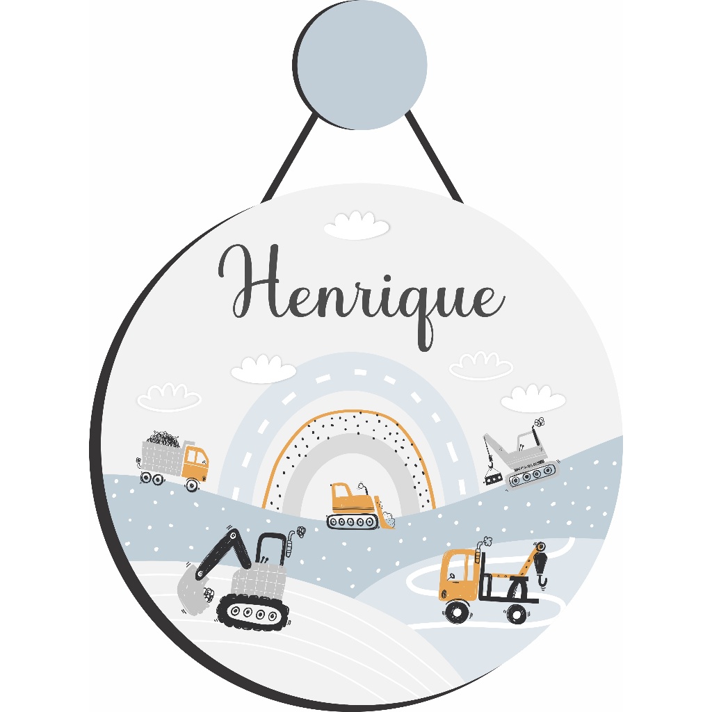 Enfeite Porta Maternidade Carros de construção, Boho Escandinavo, Montanhas - Nome personalizado.