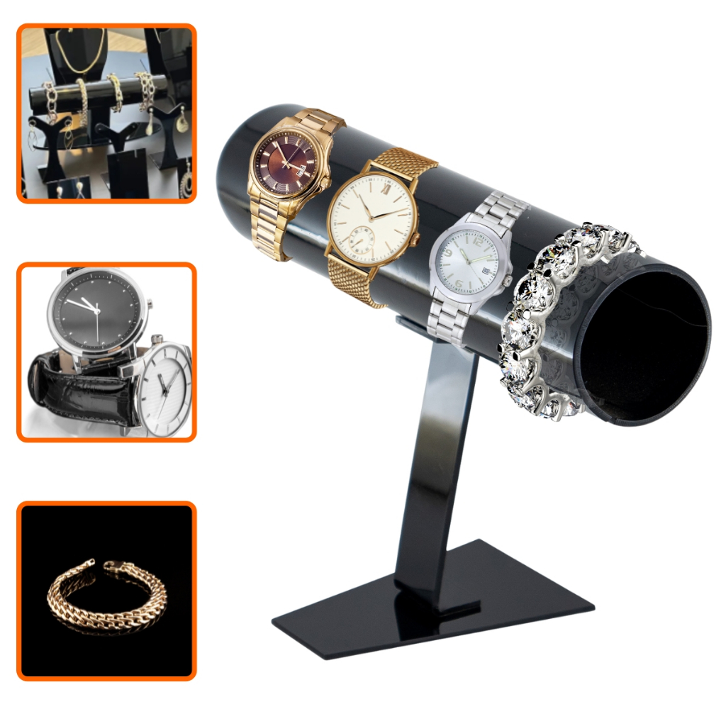 Porta Joias Expositor Pulseira Relógios Acrílico Preto