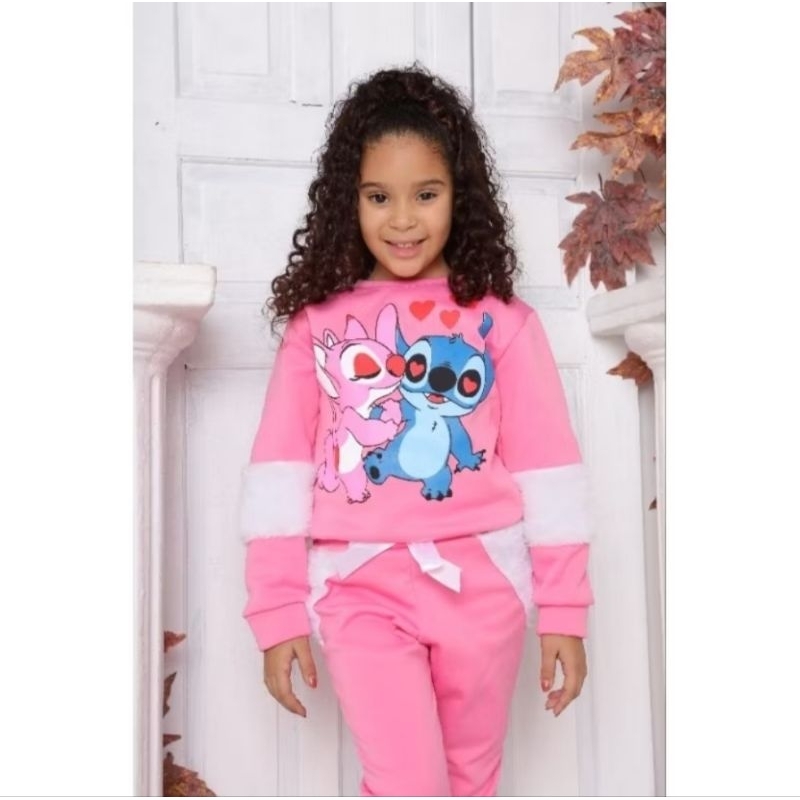🎀conjuntinho C/pelúcia estilo stitch para menina infantil