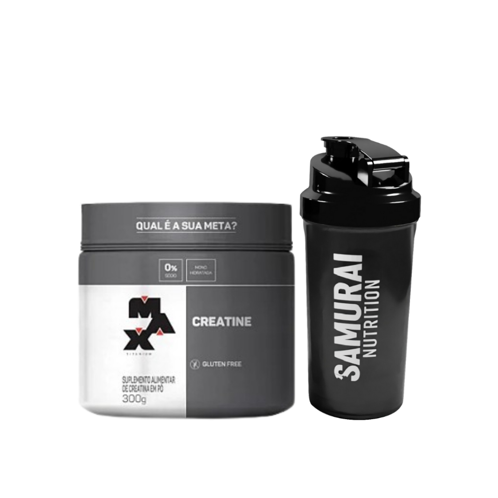 Kit 1x Creatina Monohidratada Pura 300G - Max Titanium + 1x Coqueteleira 600ml Samurai Nutrition