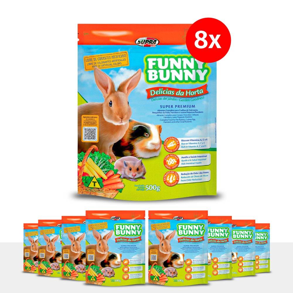 Kit 8 Funny Bunny Delícias da Horta 500g Ração para Coelhos e Roedores Supra