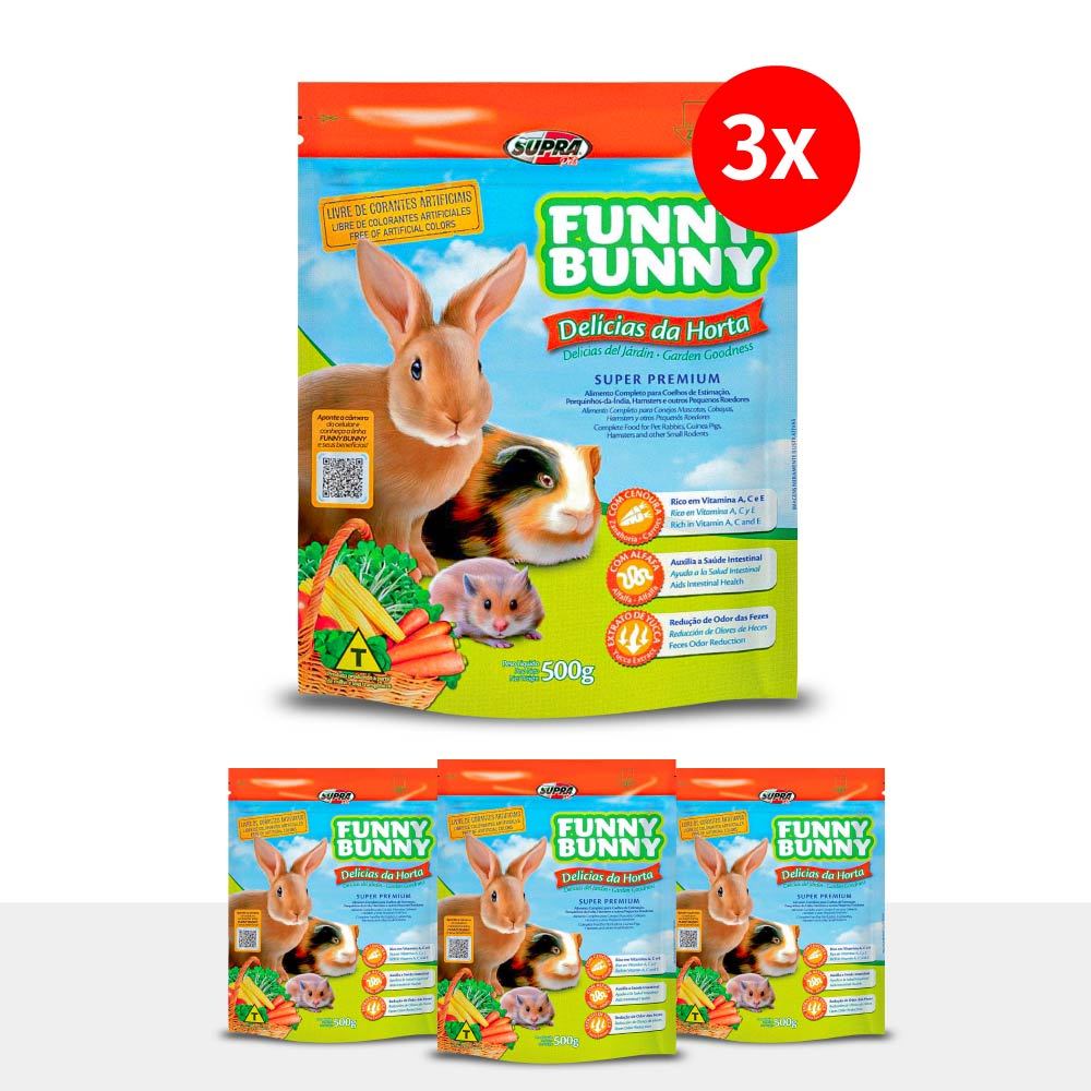 Kit 3 Ração Funny Bunny Delícias da Horta 500g Supra