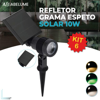 Kit 6 Luminária Espeto Jardim Solar LED 10W Refletor Solar | Luz de Gramado | À Prova D