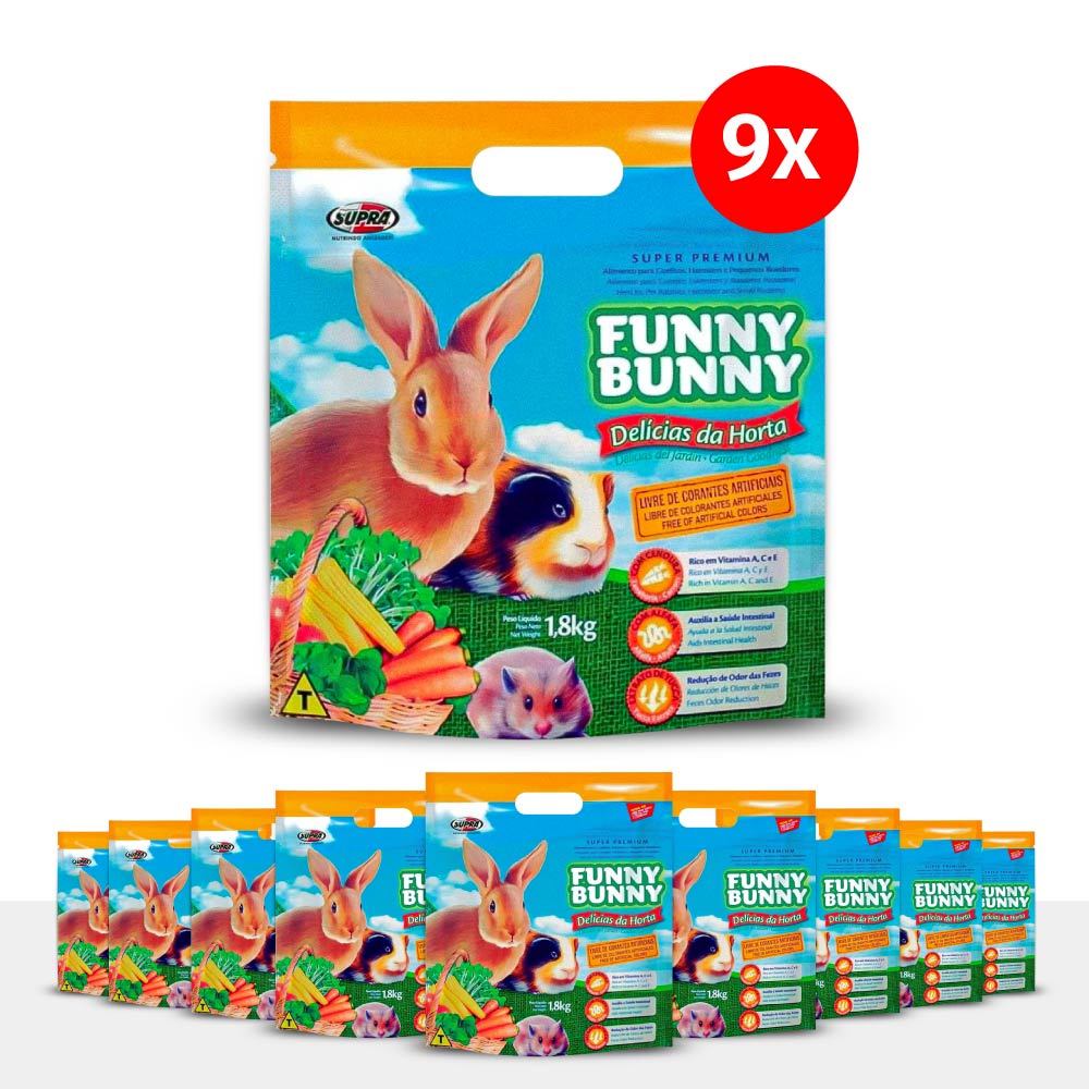 Kit 9 Funny Bunny Delícias da Horta 1,8kg Ração para Coelhos e Roedores Supra
