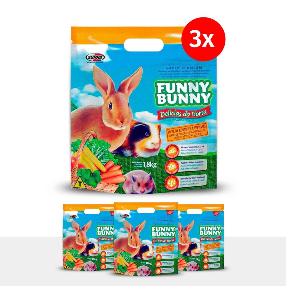 Kit 3 Rações Funny Bunny Delícias da Horta 1,8kg Supra - Pets
