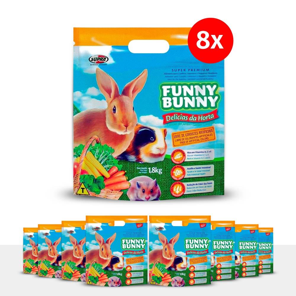 Kit 8 Funny Bunny Delícias da Horta 1,8kg Ração para Coelhos e Roedores Supra