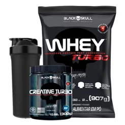 Kit Whey Protein Turbo 907g + Creatina Turbo 300g - Caveira Preta / Black Skull