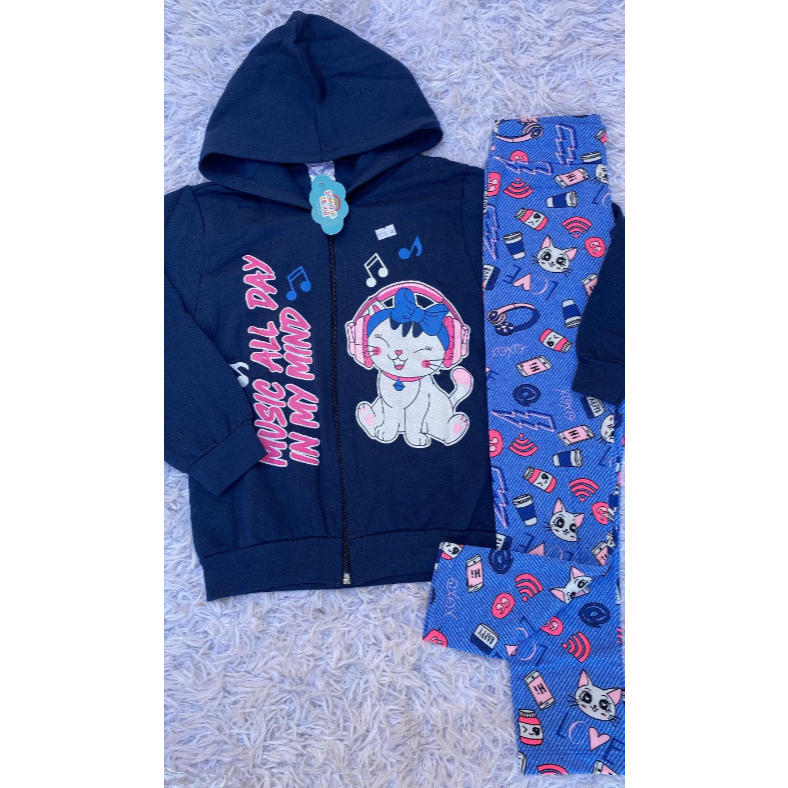 Conjunto Moletom Feminino Infantil 2 Peças Calça e Blusa Confortável, Quentinho e Confortavel