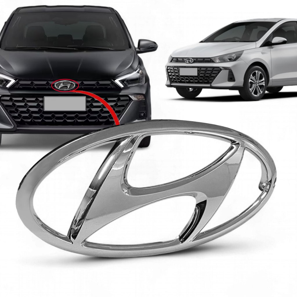 Emblema Cromado Grade Dianteiro Hyundai Hb20 2023 2024 logotipo Letreiro