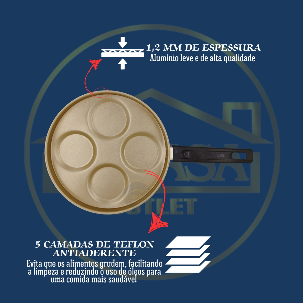 Frigideira Antiaderente Teflon 26cm com Divisores para Ovos Hamburguer Panquecas Cereja Gold e Preta — imagem 2 de 2