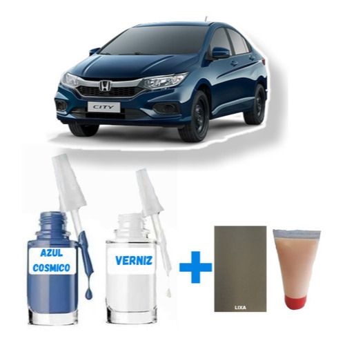 Tinta Tira Risco Automotivo Honda City Azul Cosmico Com Cera Uso Profissional