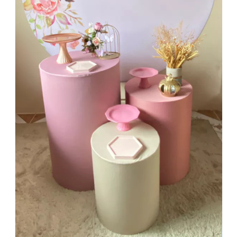trio de capas para mesas cilindros rosa bb, rosa chá, off white em Oferta na Shopee