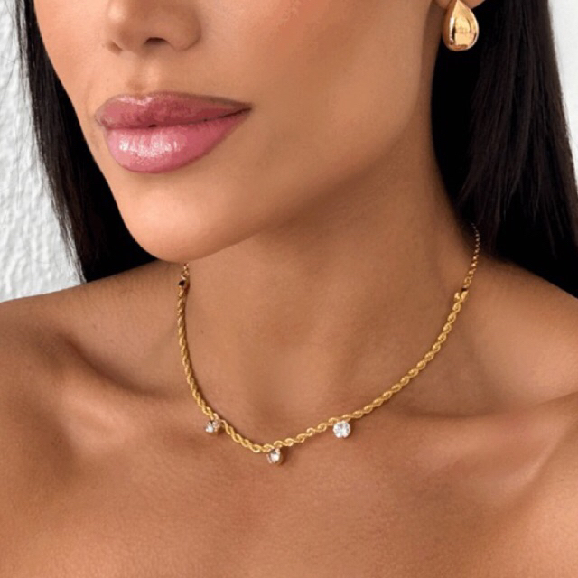 Choker Folheado a Ouro 18k Cordão Baiano Com Pontos de Luz