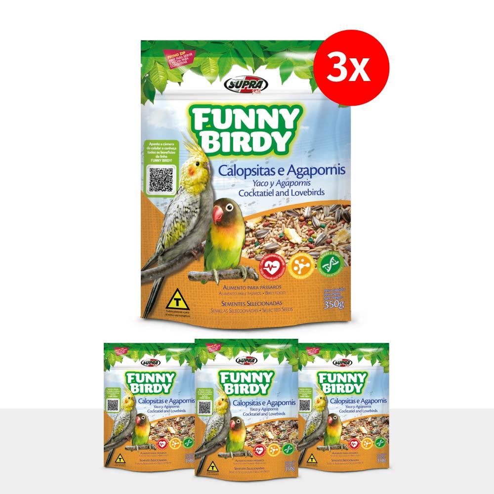 Kit 3 Funny Birdy Ração para Calopsitas e Agapornis 350g Supra