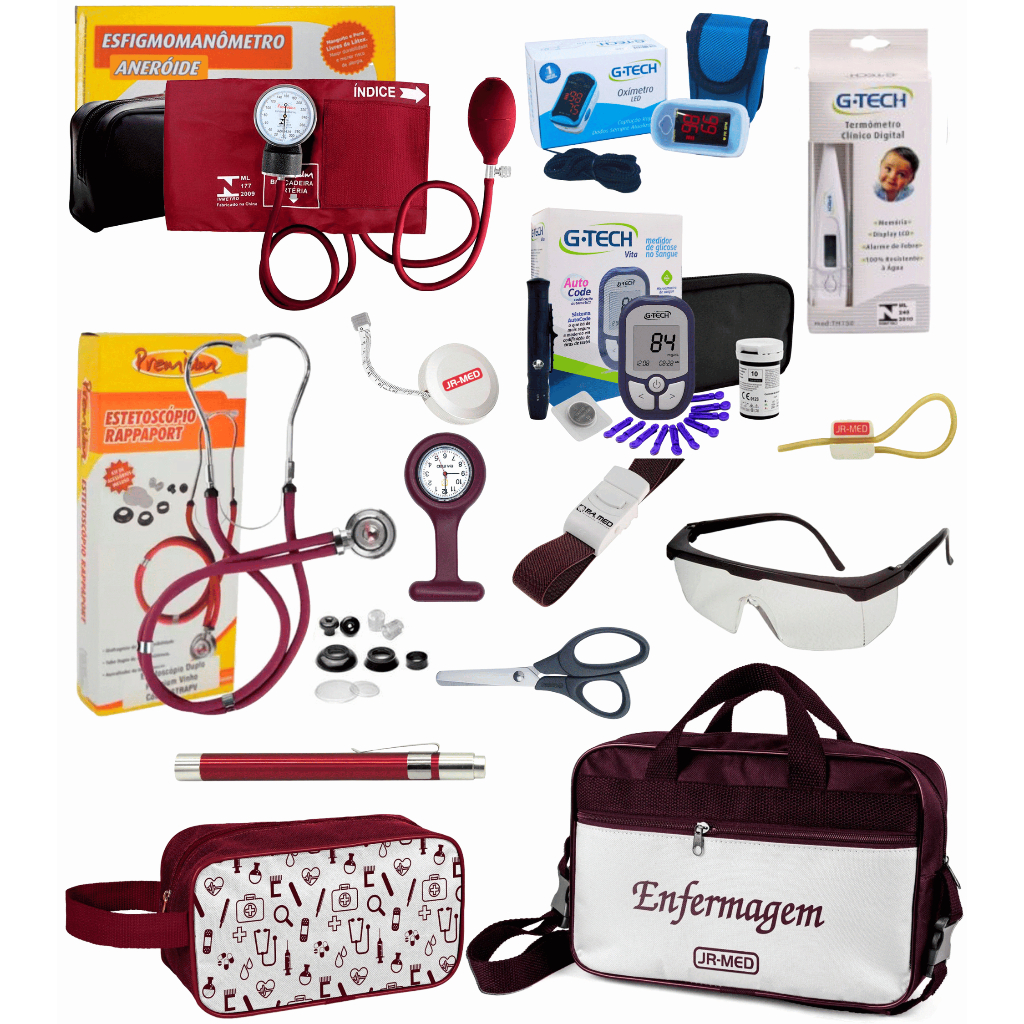 Kit Enfermagem Completo  Aparelho De Pressão Colorido com Oxímetro Original  + Bolsa e Necessaire Estágio