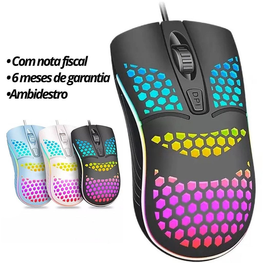 Mouse Gamer RGB óptico com fio Para Notebook Pc Computador Ultra Leve
