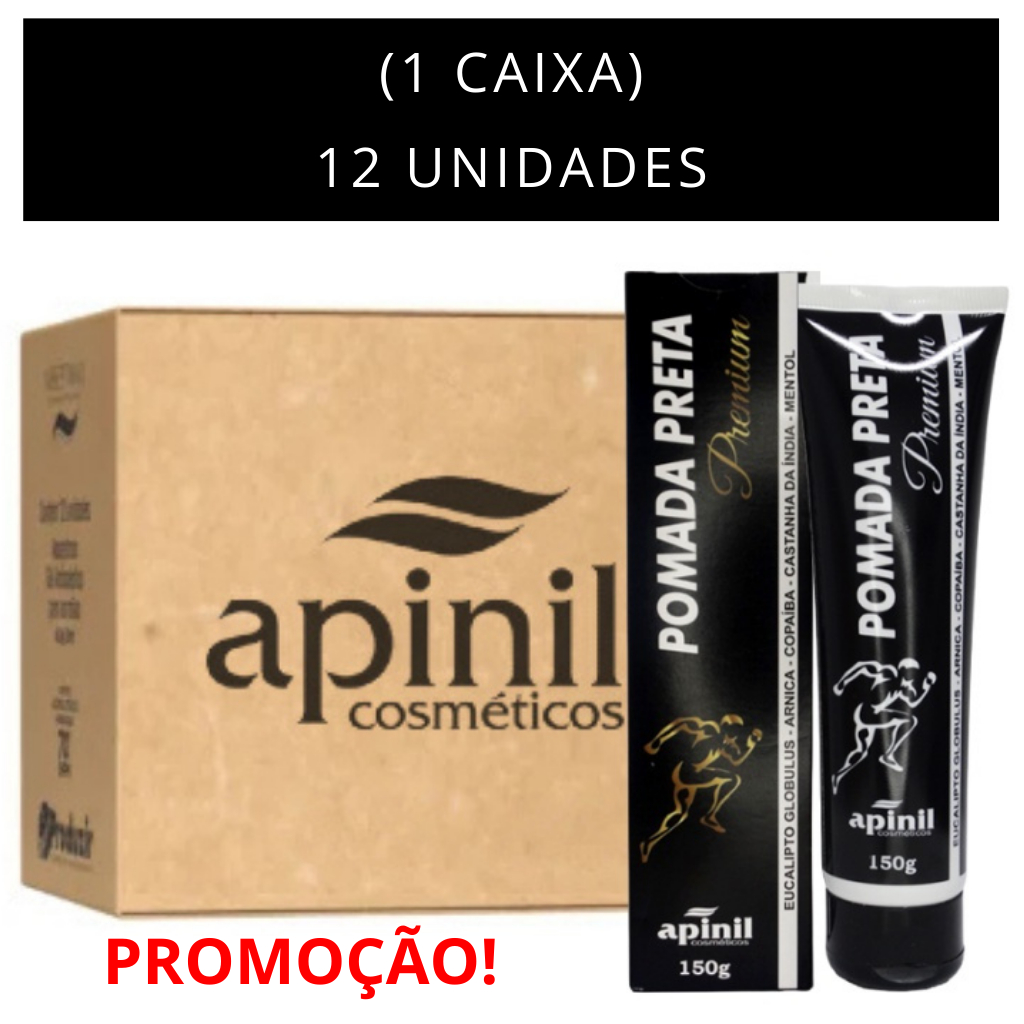 Kit 12 Pomada Preta Premium 150g (Caixa) Dores Musculares Apinil (Alivio Imediato)