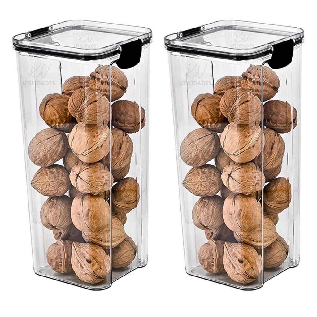 Porta Mantimentos Kit Potes Herméticos Grandes 2,2 Litros Com Vedação Travas Empilhável Transparente