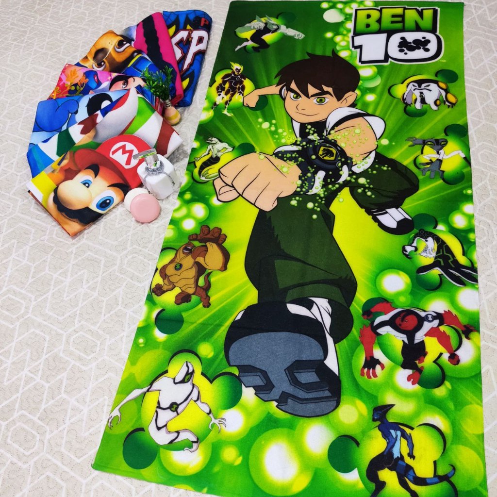 Toalha BEN 10 de Banho e Praia Infantil Temática Personalizada Gigante Algodão Verde
