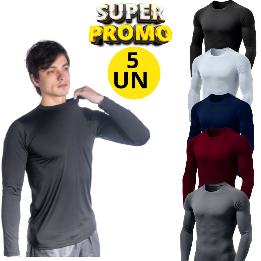 Kit 05 Camisetas Proteção Solar UV Blusa  Malha Fria Segunda Pele Camisa Térmica Masculina Academia