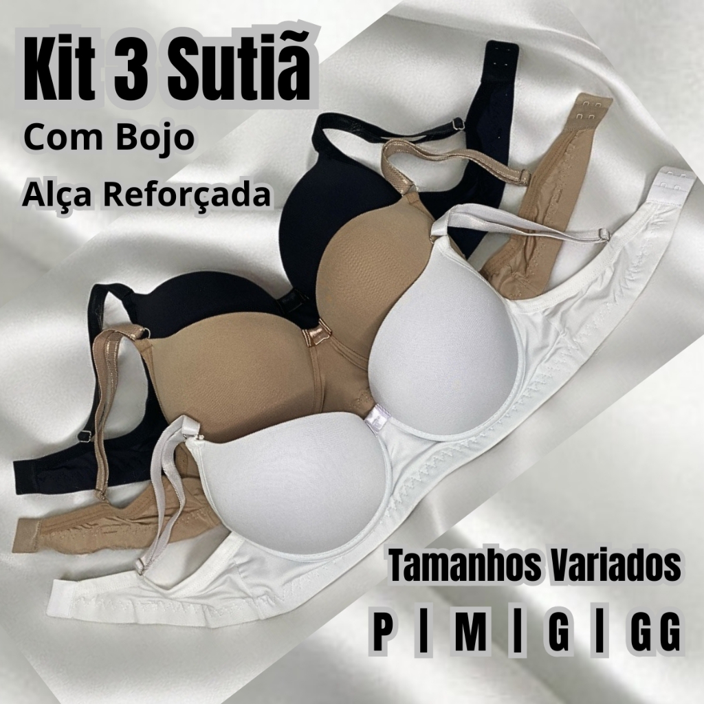 Kit com 3 Sutiã Básico com Bojo Reforçado em Microfibra