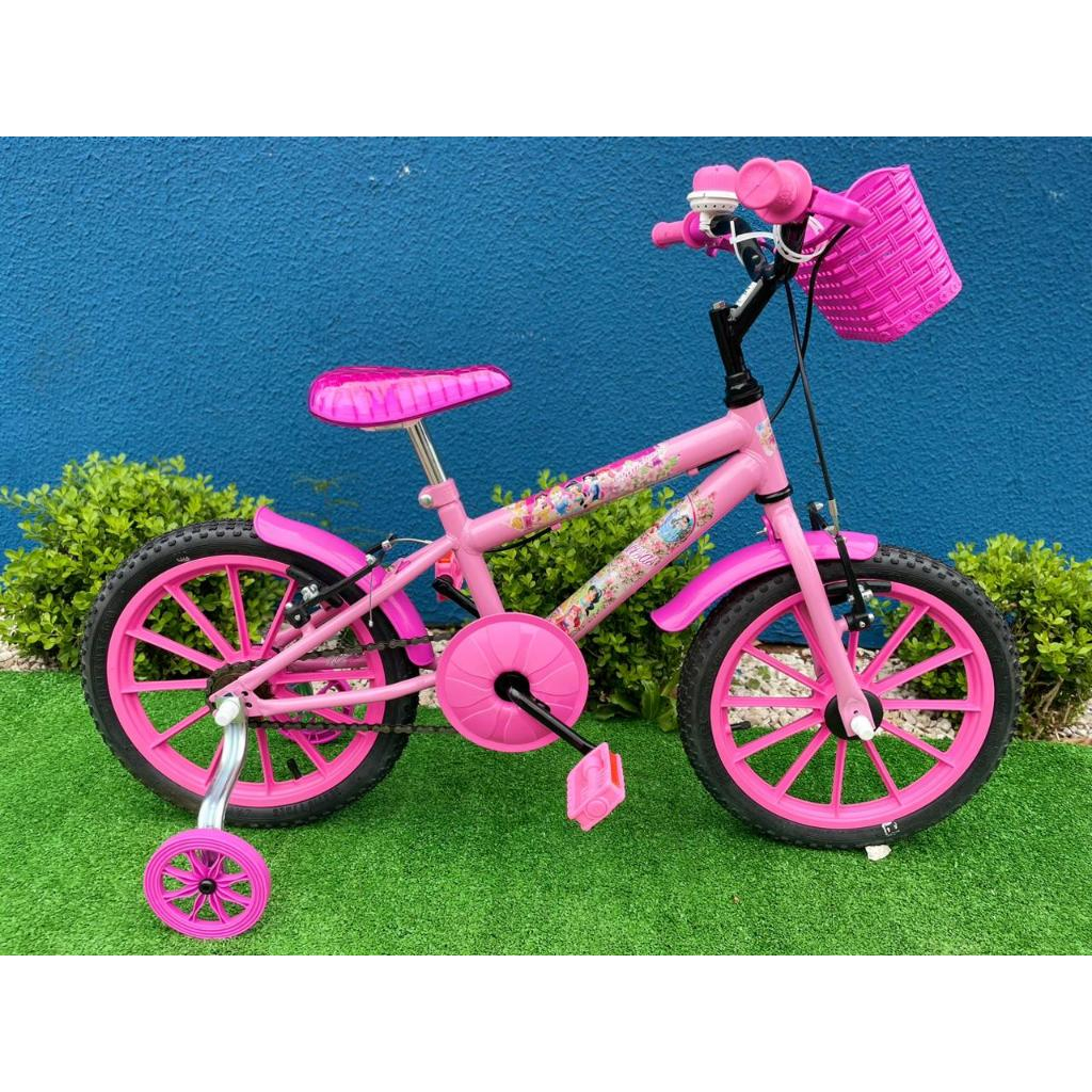 Bicicleta Bike Rosa Princesas Infantil Menina Aro 16 Roda Nylon Plastico