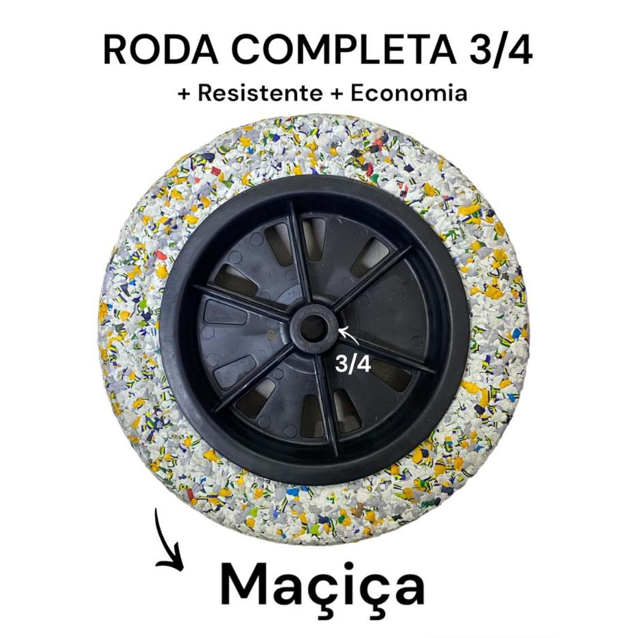 Roda com Pneu Maciço Reciclado 100% de Borracha Furo 3/4 Universal