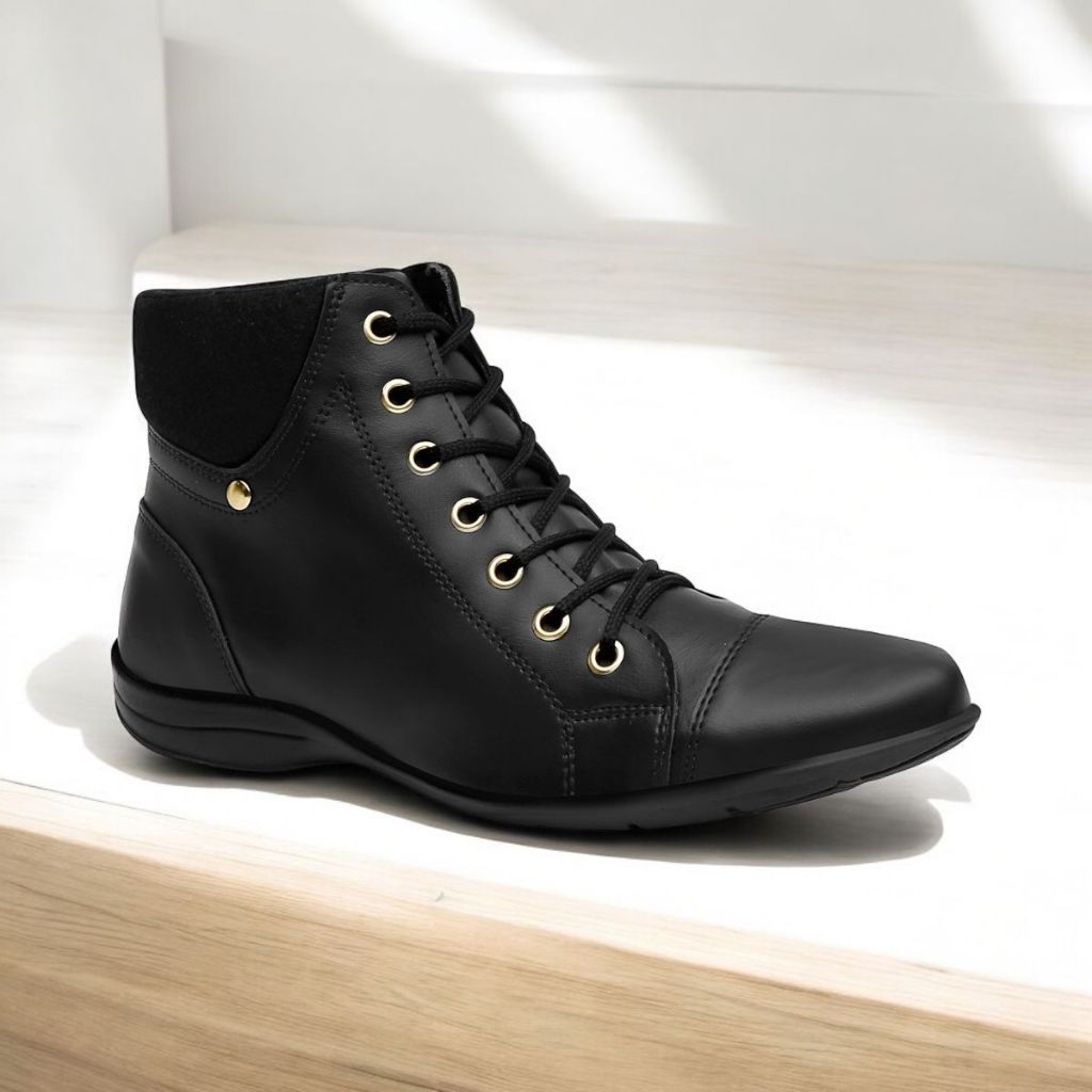 Bota Feminina Coturno Cano Curto Botinha Resistente Com Cadarço Detalhes Lateral Confortável Moderno em Oferta na Shopee