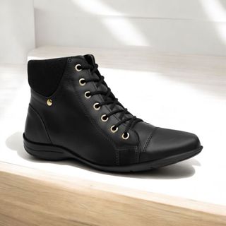 Bota Feminina Coturno Cano Curto Botinha Resistente Com Cadarço Detalhes Lateral Confortável Moderno em Oferta na Shopee