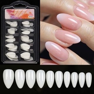 KIT 100 UNHAS POSTIÇAS INTEIRAS AMENDOADA NATURAL REALISTA