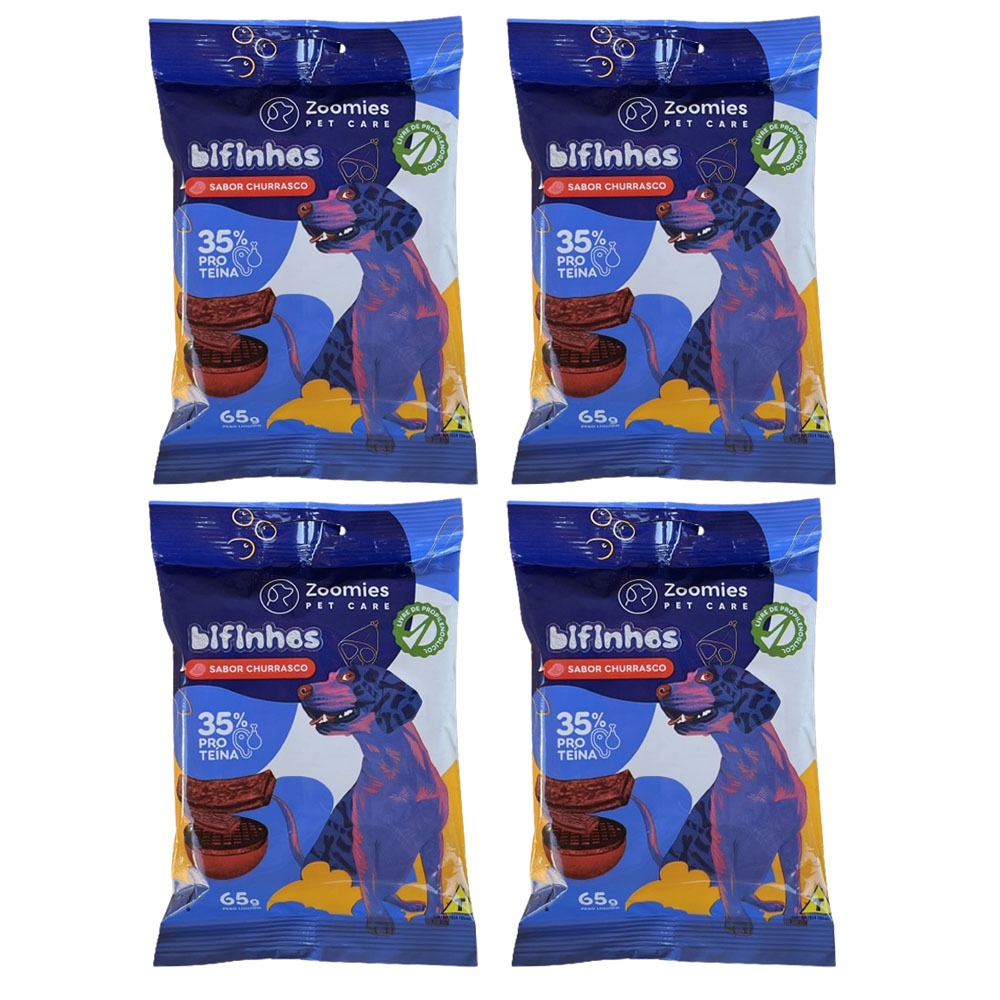 4 Bifinho Sabor Churrasco Petisco Pet Zoomies Pet Care 65g Cães Cachorro Cão — R$ 19,90 em Shopee