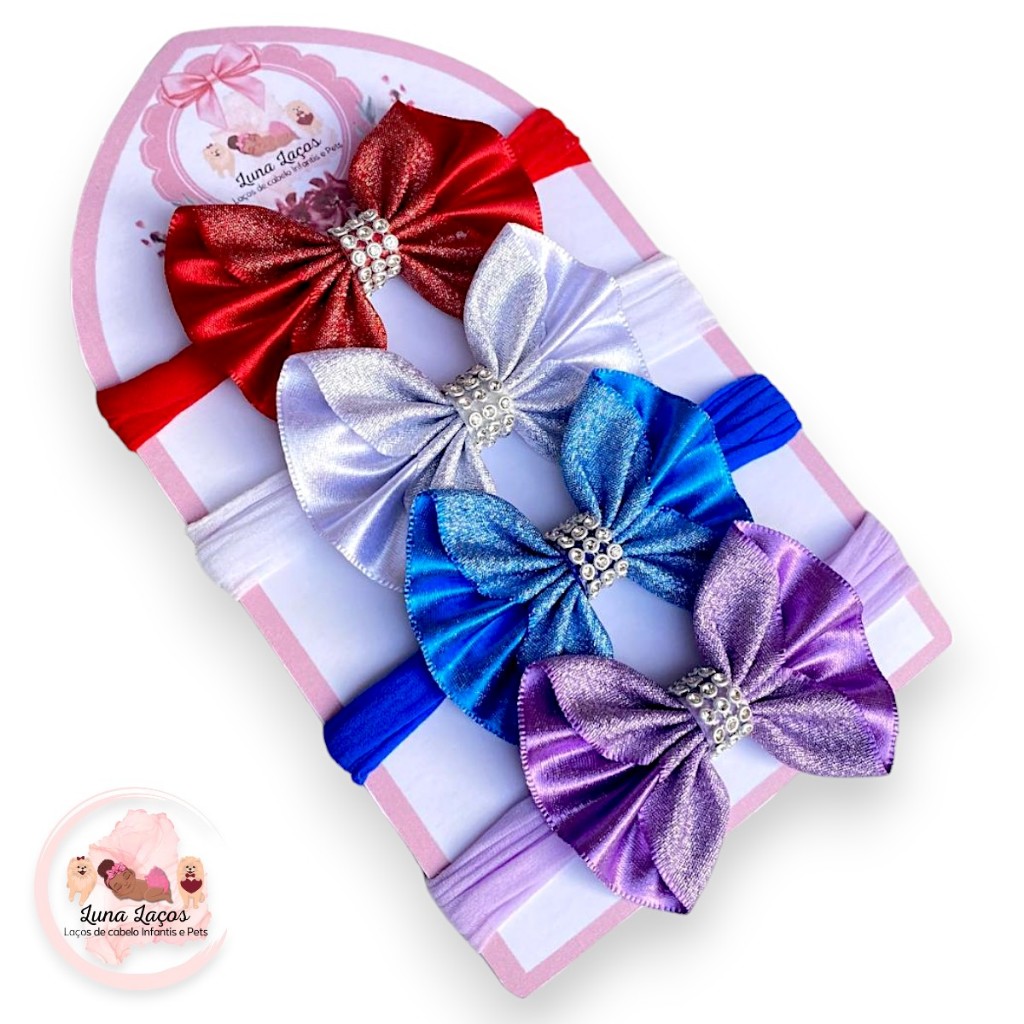 Kit 4 Lacinhos de Bebê Faixinha Maternidade Tiarinha RN