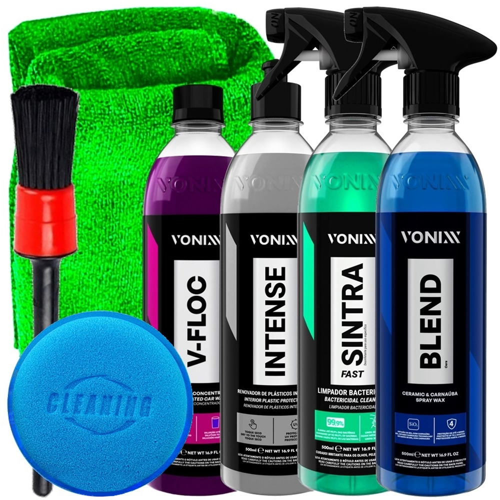 Kit Limpeza Automotiva Vonixx Lavagem Higienização Shampoo V-floc Cera Blend Sintra Fast Intense Toalha Pincel Aplicador