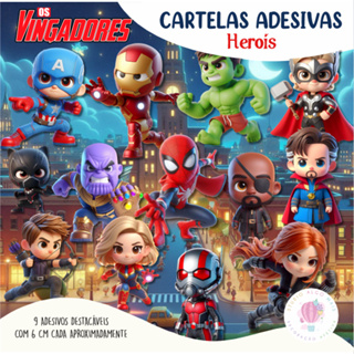 Cartela Adesivo Vingadores Herois Vinil à Prova D'água - Adesivos p/ Caderno, Squeeze, Smartphone, Notebook, Bike, Moto em Oferta na Shopee