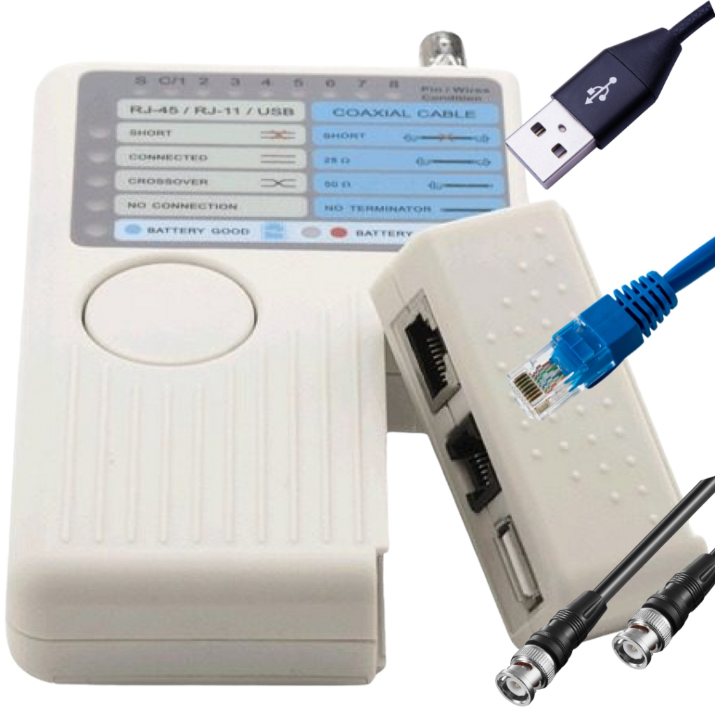 Testador de Cabos De Rede RJ45 / USB / BNC Profissional CT200