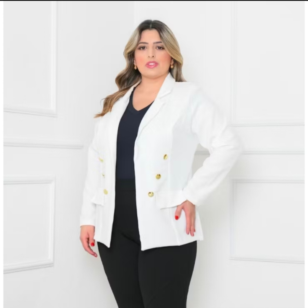 Plus Size Blazer Feminina Alfaiataria Casaco Social Com 6 Botão Tendências G1.G2.G3