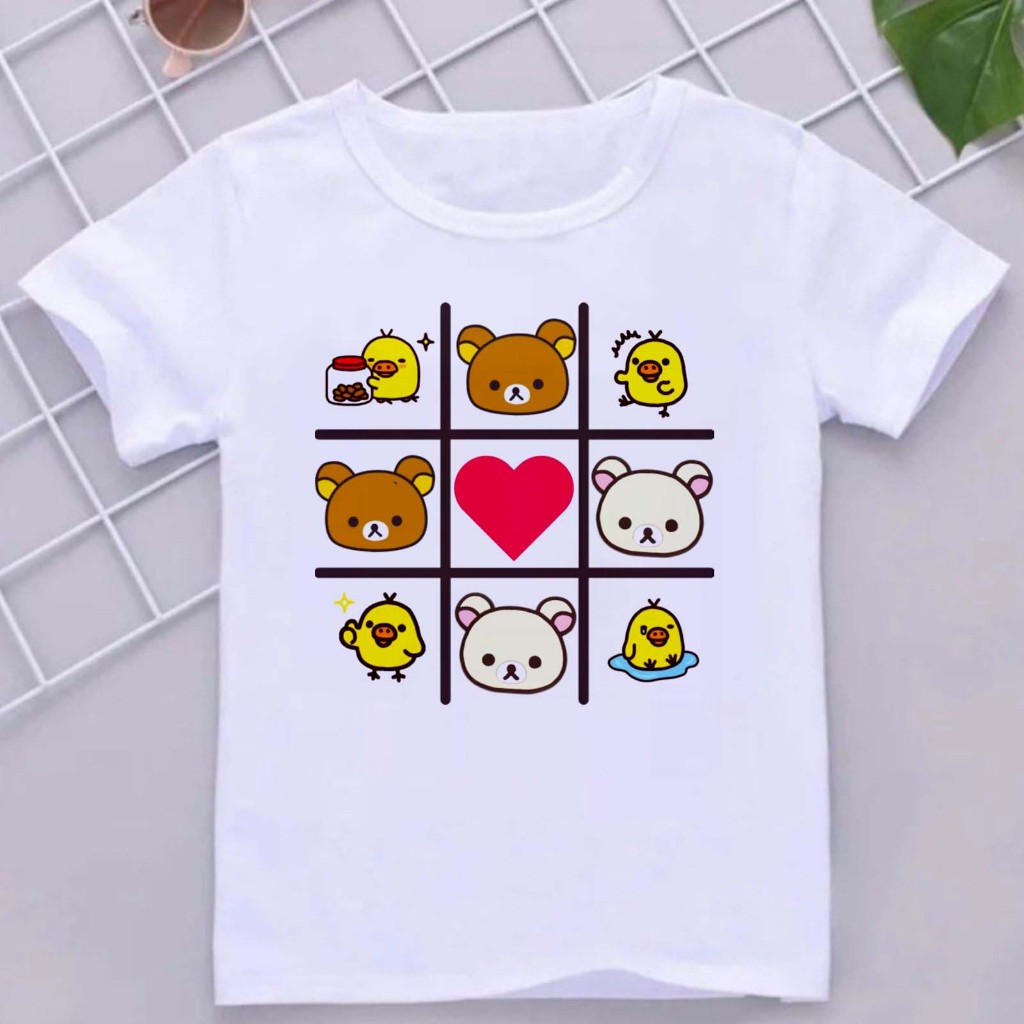 Camiseta Infantil Divertida estampada Rilakkuma san-X ursinho patinho pato urso Blusa juvenil presente camisa leve fresca kids personagens estampas legais