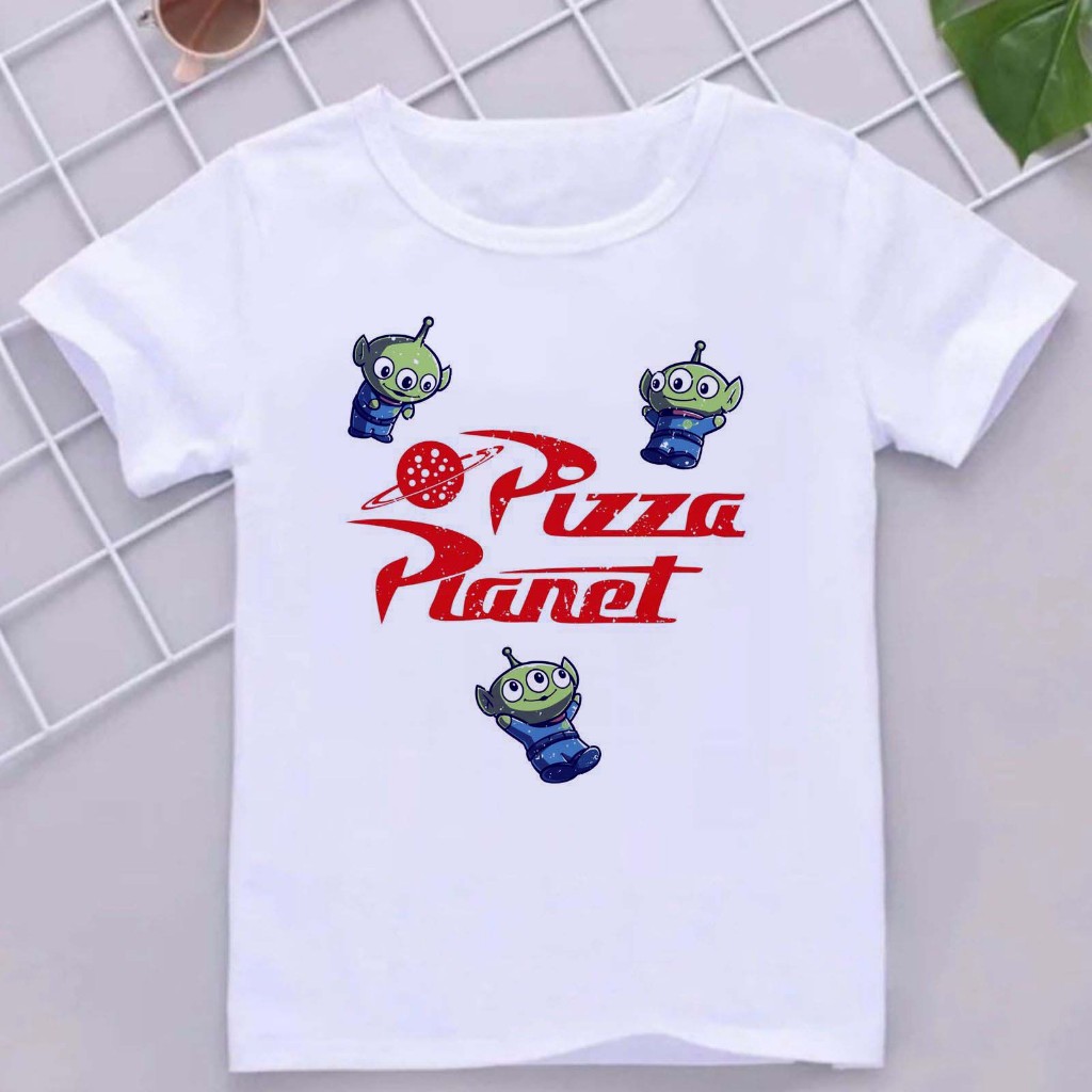Camiseta Infantil Divertida estampada Pizza Planet aliens toy story etzinho Blusa juvenil presente camisa leve fresca kids personagens estampas legais