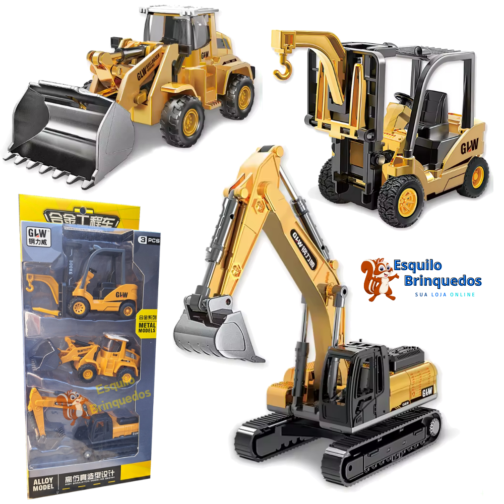 Miniatura Trator Escavadeira Empilhadeira Retroescavadeira 1/50  Veículos de Construção Civil