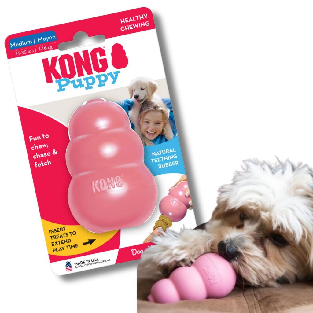 Kong Puppy Brinquedo Resistente Recheável Para Cães e Gatos Filhotes Tamanho M Rosa