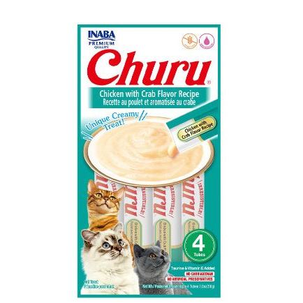 Churu Petisco Para Gatos Kit 6 Unid Sabor Frango com Caranguejo 4x14 sache umido para gatos