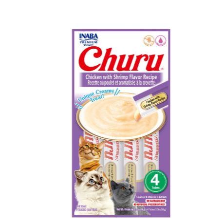 Churu Petisco Para Gatos Kit 6 Unid Sabor Frango com Camarão 4x14 sache umido para gatos