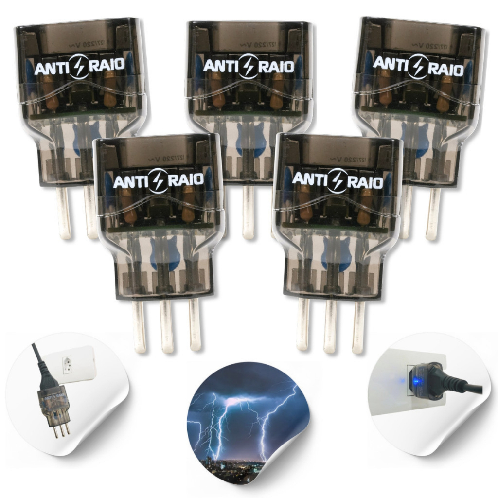 Tomada Dps classe III Anti-raio Preto Fume Embrastec 127v/220v 10a 7,5ka (5 unidades)