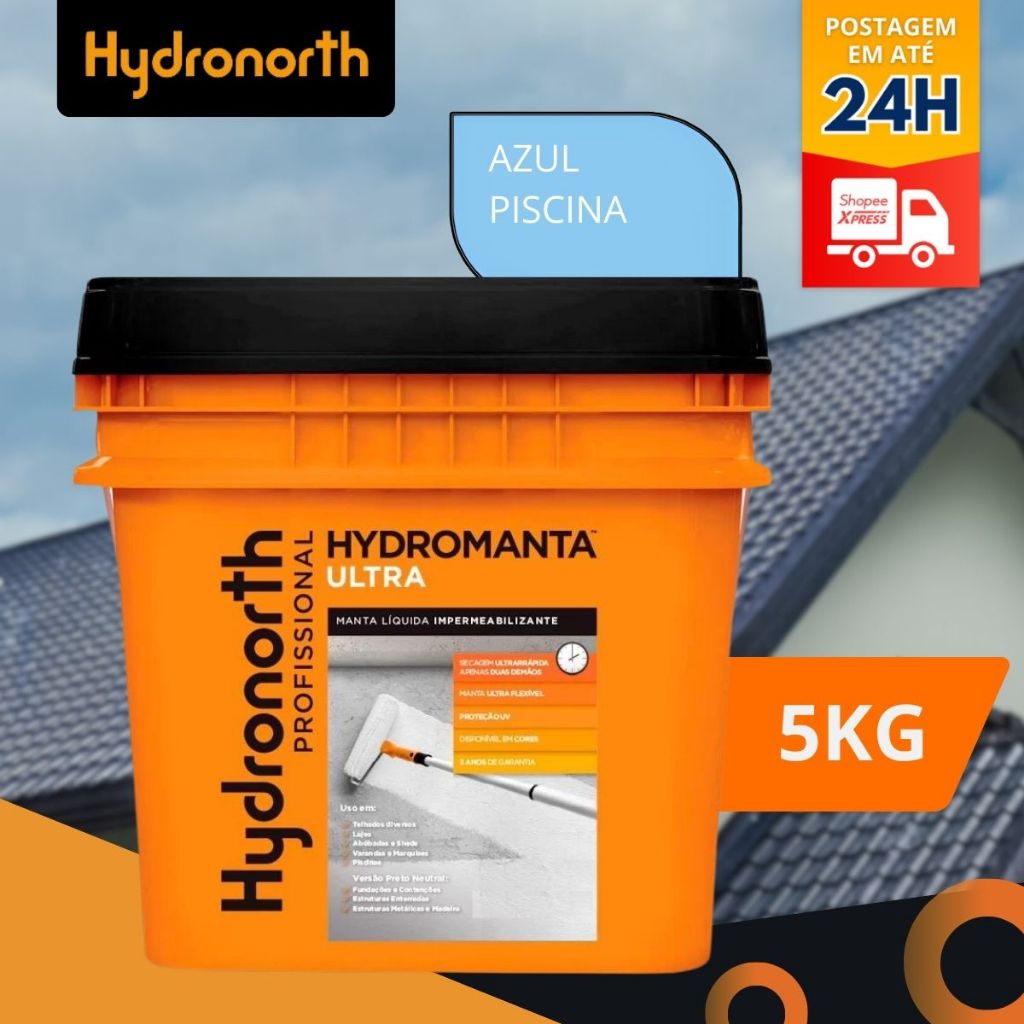 Manta Liquida Ultra Azul Hydromanta Emborrachada Para Lajes Telhas Parede Balde 5kg Hydronorth