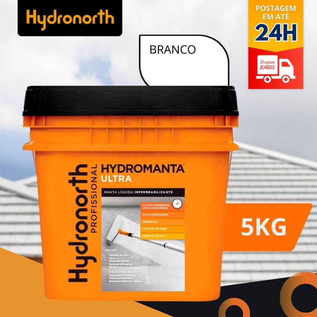 Manta Liquida Ultra Branco Hydromanta Emborrachada Para Lajes Telhas Parede Balde 5kg Hydronorth