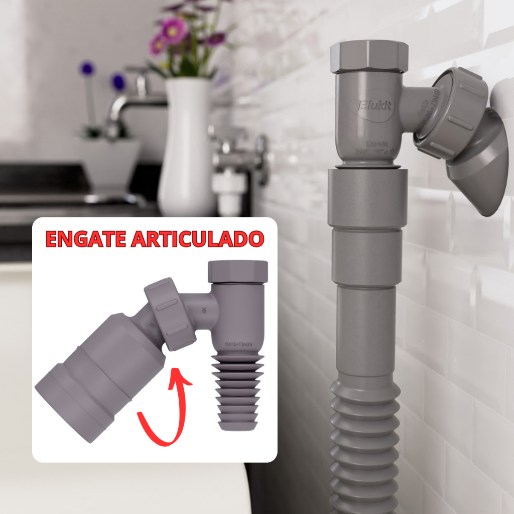 Conexão Articulada Máquina Lavar Roupa 45° até 90° Adaptador Evita Retorno de Mau Cheiro e Espuma