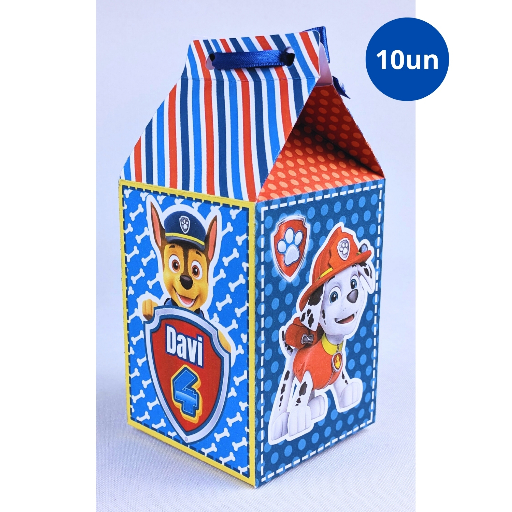 Kit 10 Caixinhas Personalizadas Milk Patrulha Canina Papel Offset 180g Sem Brilho Para Festas Infantis Temáticas